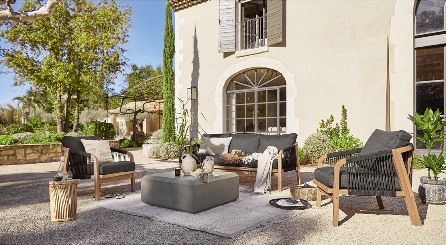 Salon de jardin SHREVEPORT 100 % FSC® marron/anthracite - Salon de Jardin Loberon