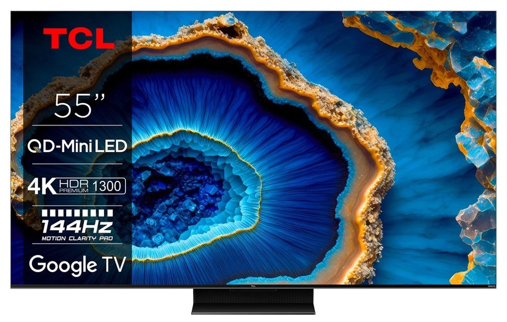 TV QLED Mini LED TCL 55C805 139 cm 4K UHD Google TV Aluminium brossé
