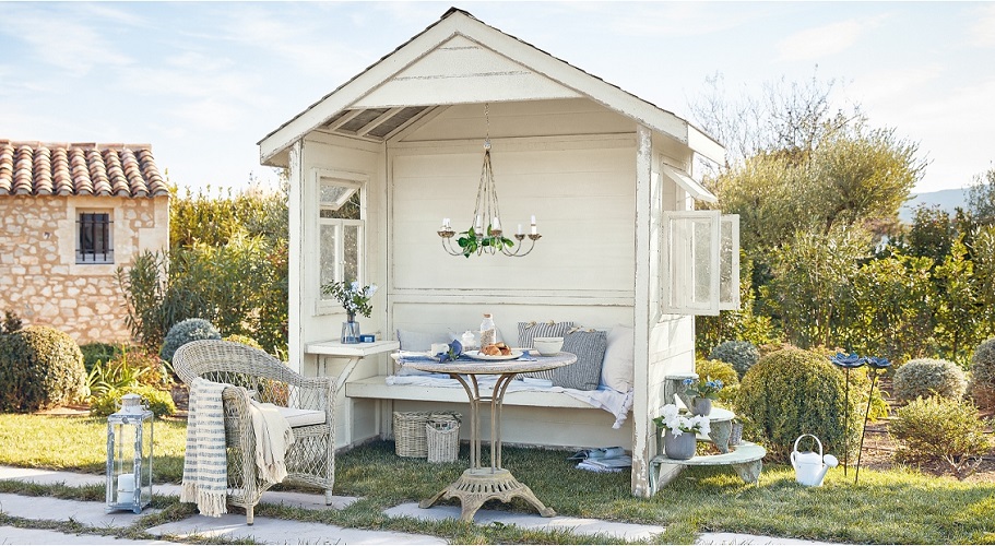 Table CRACOW Bois en Fer et Plateau Marbre gris vieilli/blanc - Table de Jardin Loberon