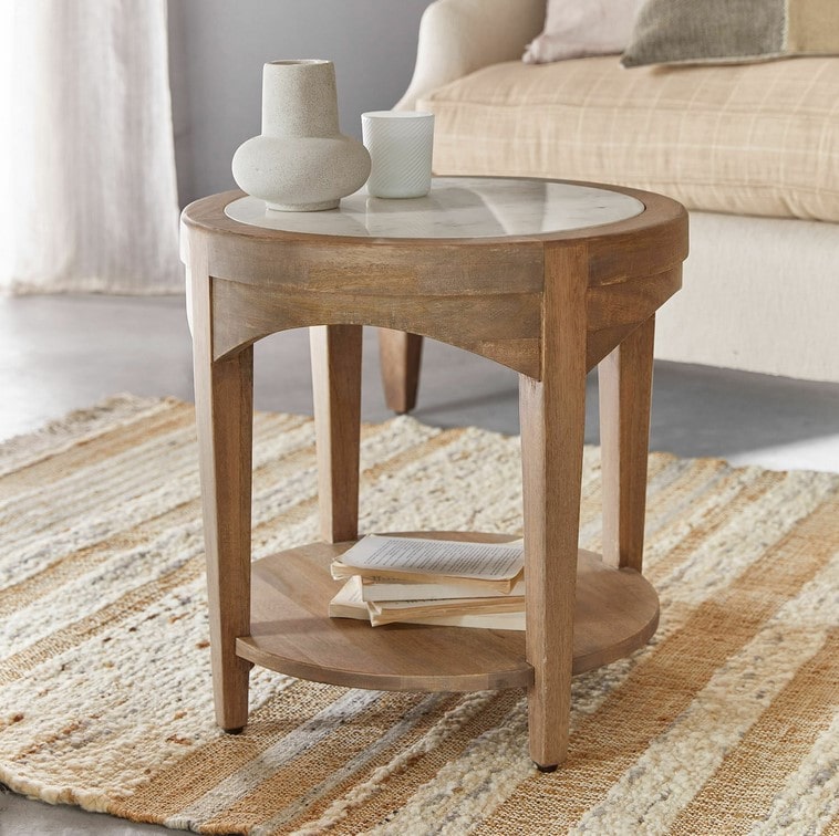 Table d’appoint ANNABELLE Bois de manguier marron/blanc - Loberon