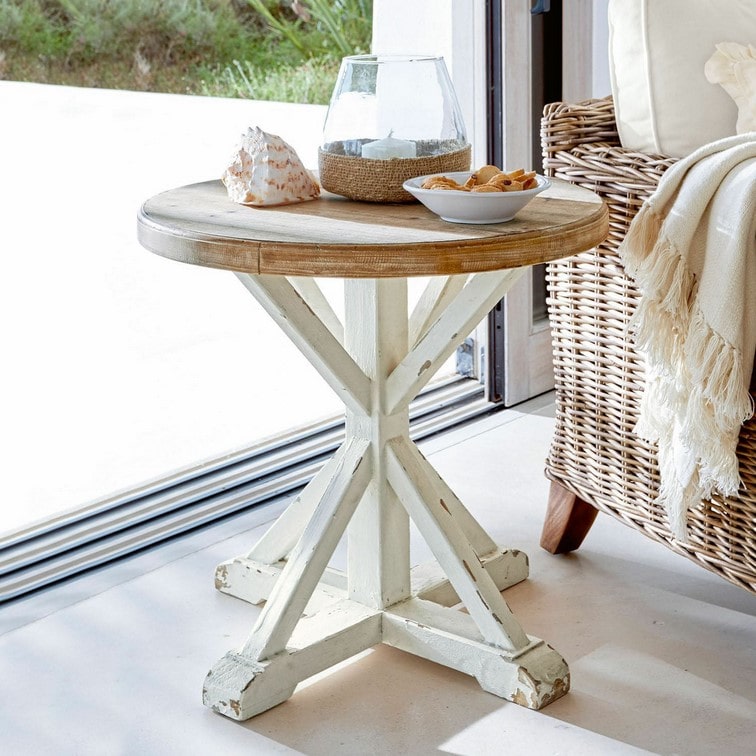 Table d’appoint FRAPELLE Bois de Sapin blanc vieilli/marron - Loberon