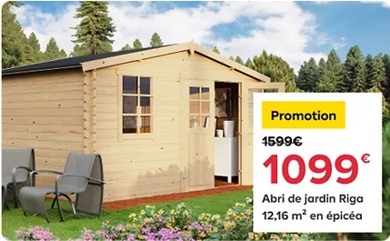 Abri de jardin Klikstrom RIGA 12.15m² bois naturel pas cher - Abri de jardin Castorama