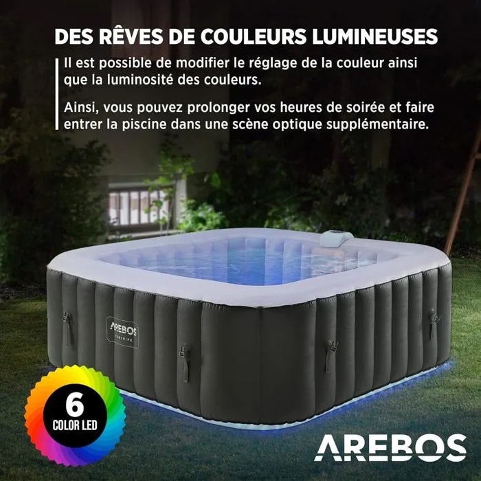 AREBOS Spa Gonflable AR-HE-SPA6SLH 6 Personnes, 130 Jets de Massage