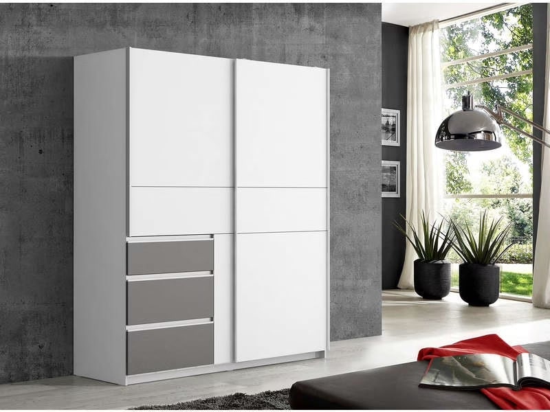 Armoire DORIAN 2 portes + 3 tiroirs Blanc pas cher - Armoire Conforama