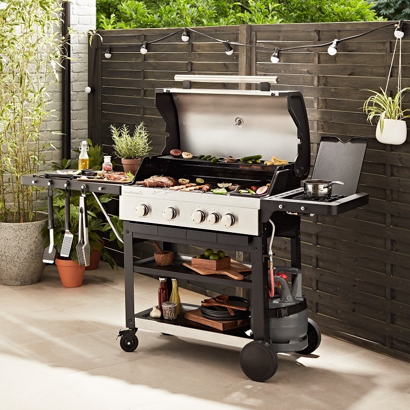 Barbecue à gaz 4 bruleurs + plancha GoodHome Owsley 4.1