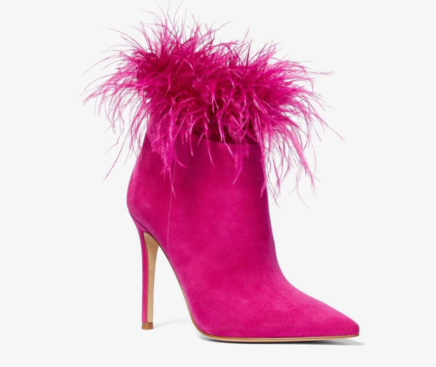 MICHAEL Michael Kors Bottines Whitby en daim à bordure à plumes Fuschia profond