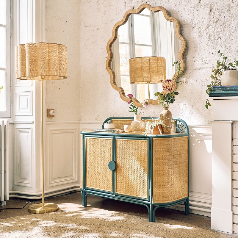 Buffet DABALI 2 portes vert foncé et rotin tressé - Maisons du Monde