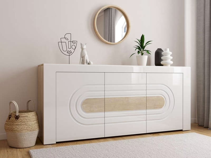 Buffet EOLE 3 portes coloris blanc/bois pas cher - Buffet Conforama