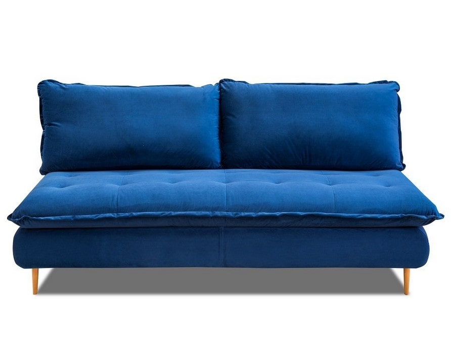 Canapé lit compact LISBONNE 3 places express velours bleu pas cher - Soldes Canapé Inside75