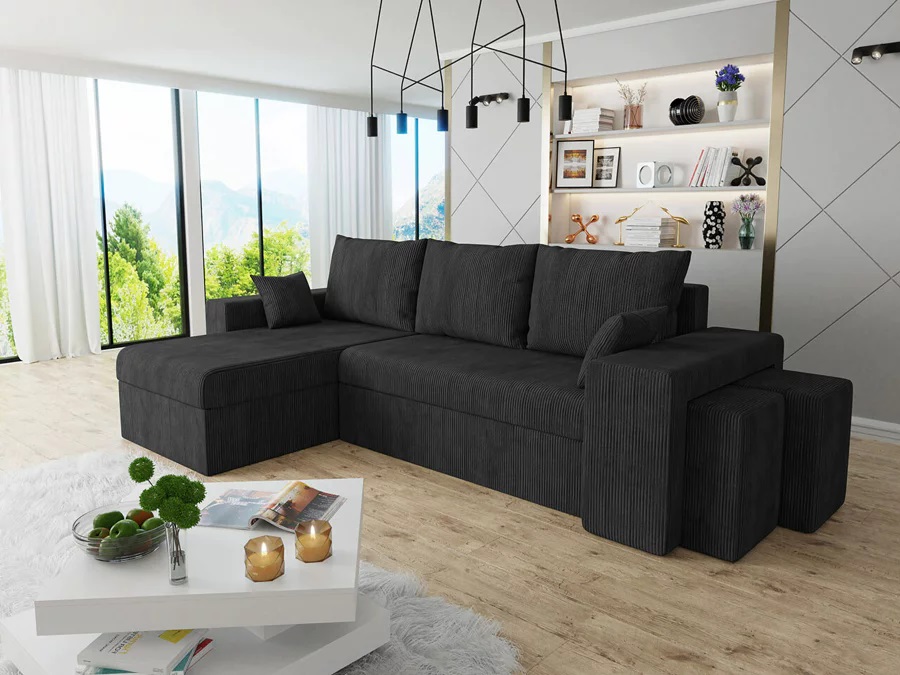 Canapé d'angle MEMPHIS 138 en Velours avec pouf  - Mobilier1