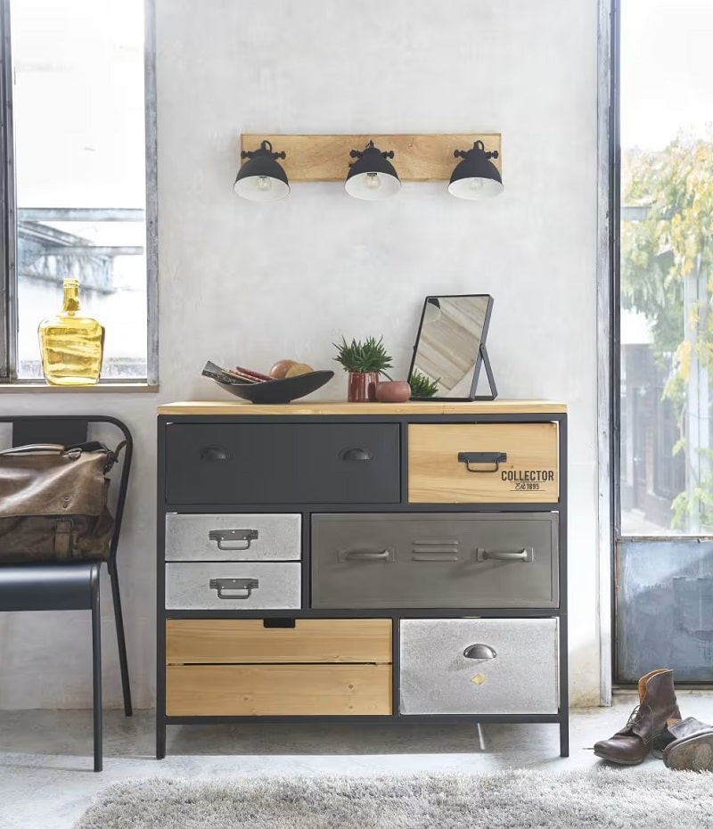 Commode HARVEY 8 tiroirs en métal et sapin - Commode Maisons du Monde