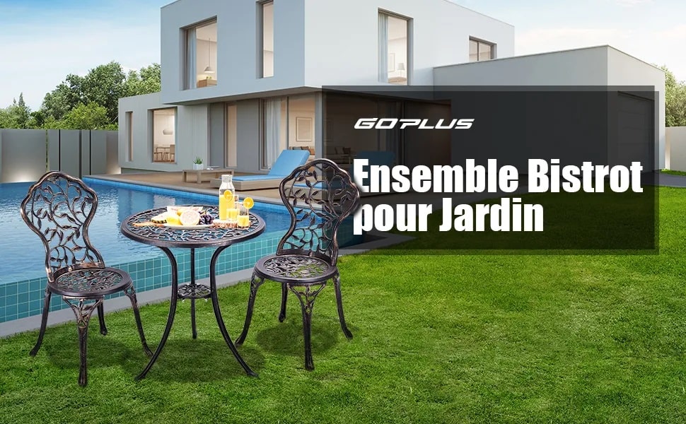 GOPLUS Ensemble Bistrot de Jardin avec 1 Table + 2 Chaises