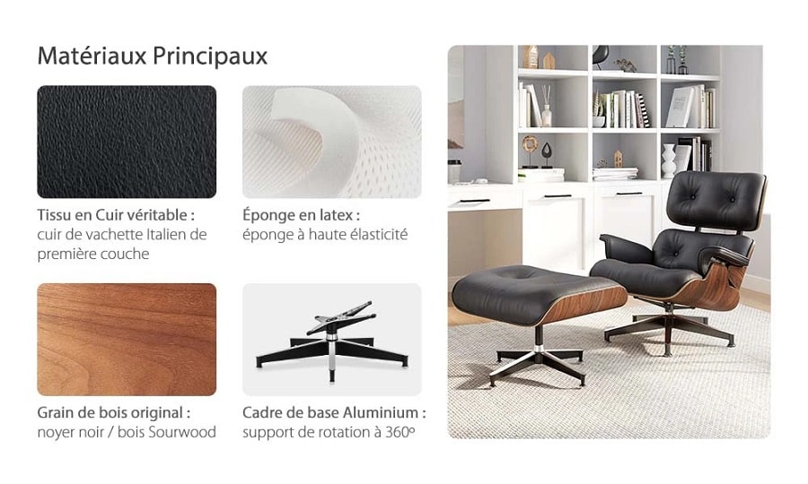 Fauteuil Relax de Lecture FURGLE et pouf en Cuir