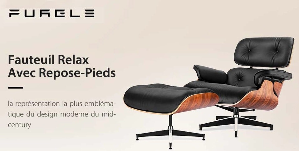 SOLDES Fauteuil Relax de Lecture FURGLE et pouf en Cuir