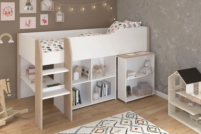 Lit combiné PERLE 90 x 200 cm avec bureau effet bois et blanc - Maisons du Monde