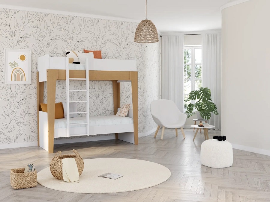 Lits superposés SULLY et séparables blanc et bois clair - Lit Enfant Maisons du Monde