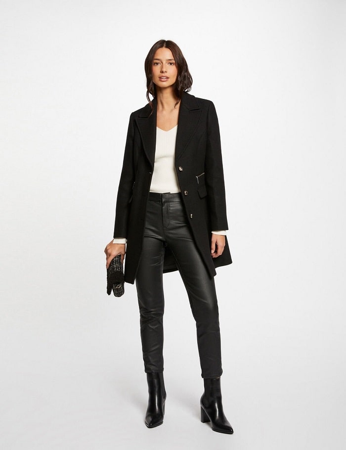 Manteau cintré GMADI Morgan avec détail zippé noir