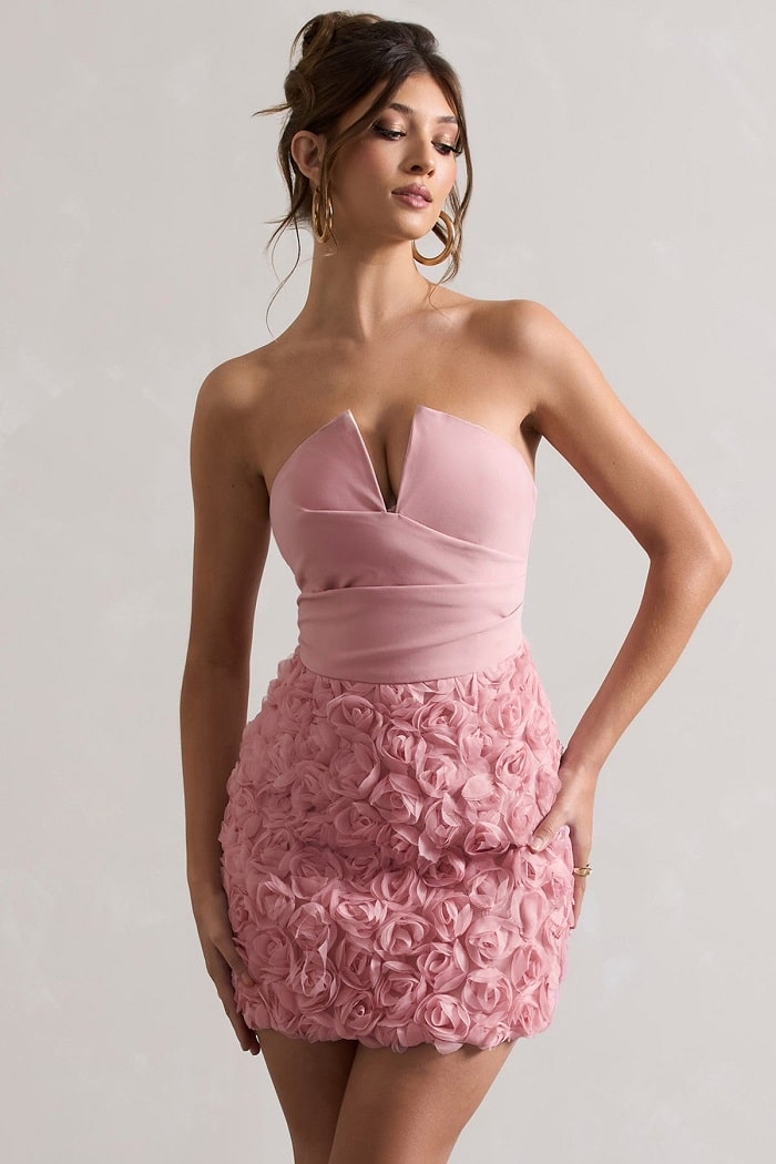 Mini-robe rose poudré MAYA en maille et sans manches