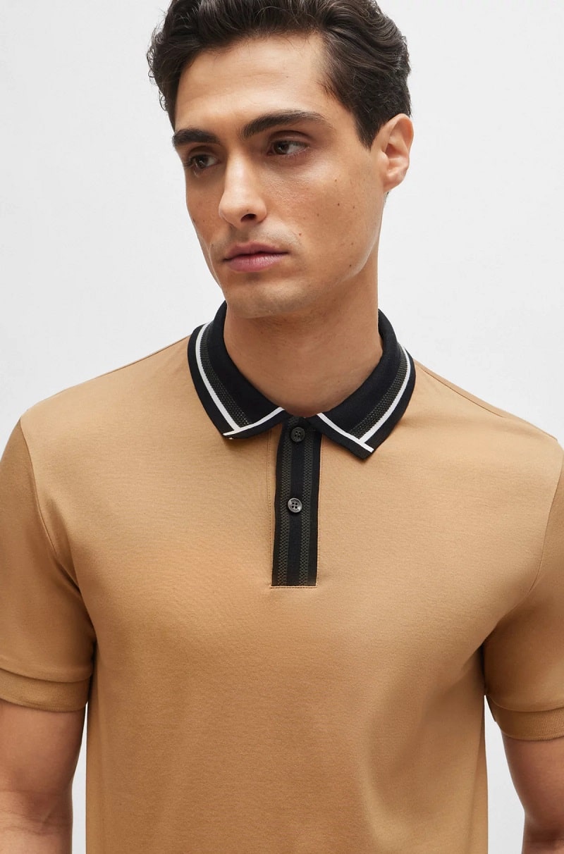 BOSS PHILLIPSON Polo Slim Fit en coton mercerisé avec rayures contrastantes - Polo Homme Hugo Boss