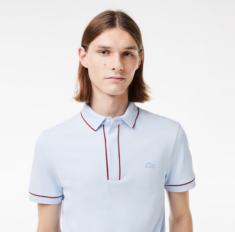 Polo Smart PARIS Homme Lacoste en coton stretch liseré contrasté Bleu Clair