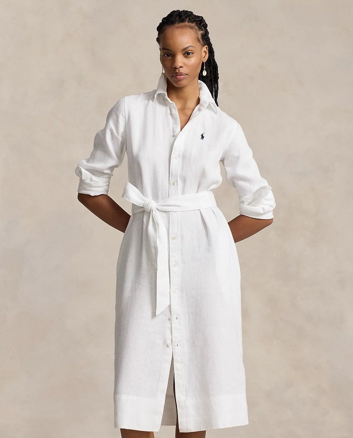 Polo Ralph Lauren Robe-chemise ceinturée en lin Blanc