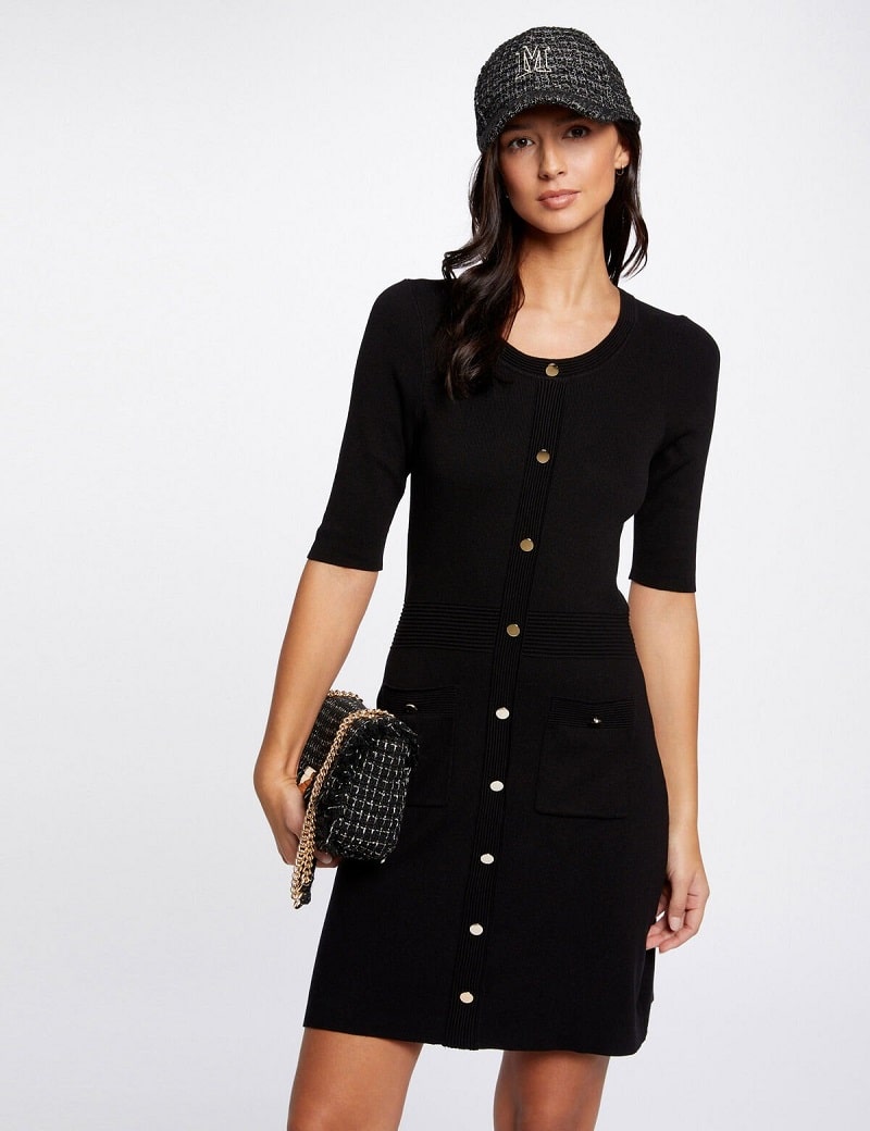 Robe pull ajustée RMFOANA Morgan manches courtes noir