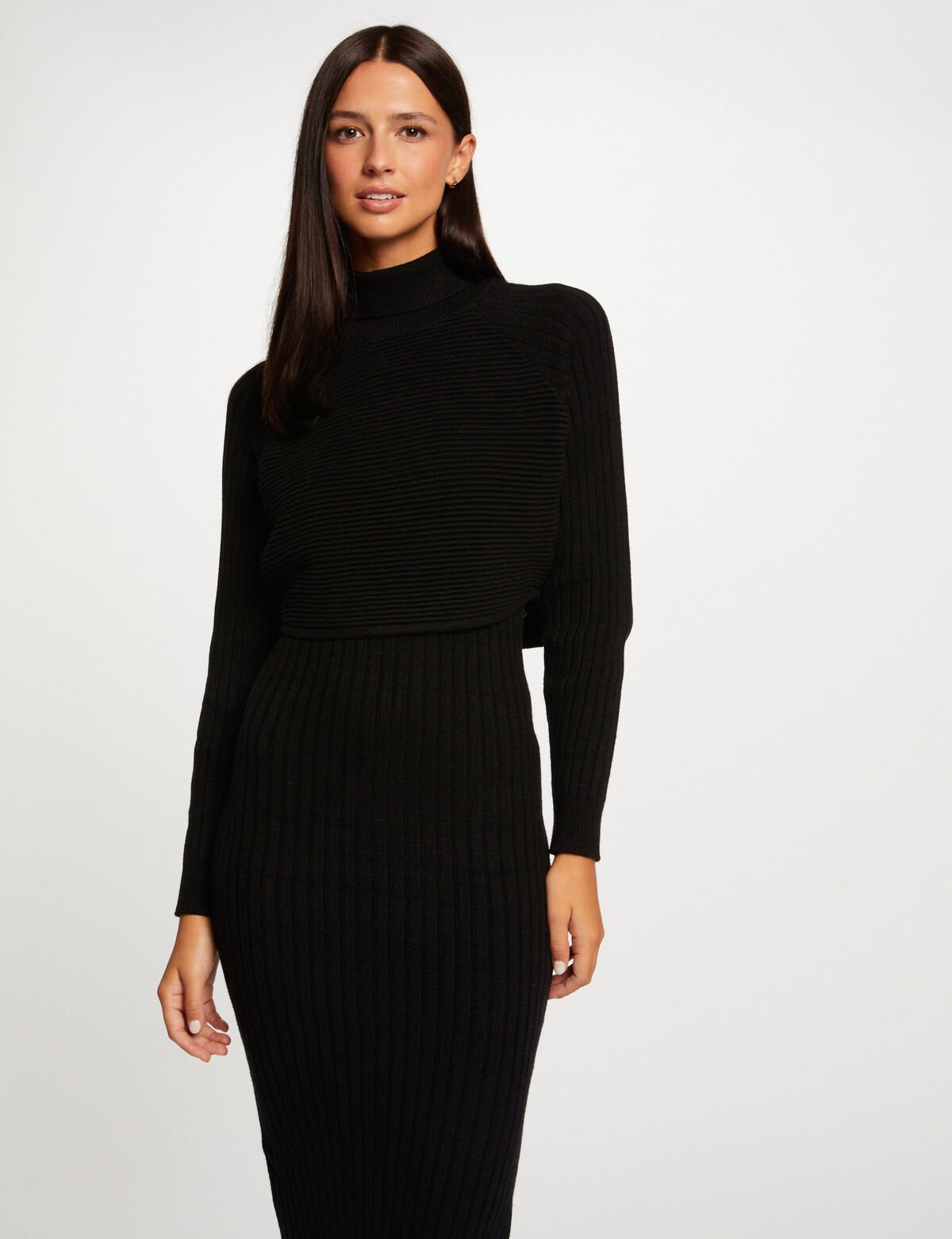 Robe pull midi ajustée RMORINE Morgan effet 2-en-1 noir