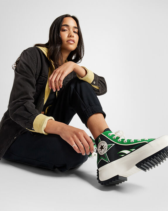 Converse Run Star Hike Moto Unisexe Baskets Montantes Noir vert