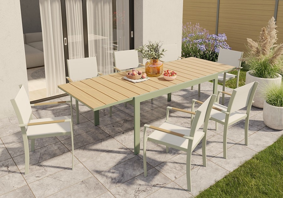 Salon de jardin ROWA GoodHome 6 places Table extensible et Fauteuils pas cher - Salon de jardin Castorama