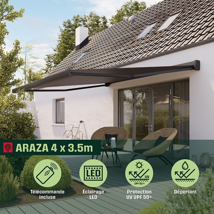 Store banne ARAZA Klikstrom motorisé 4X3.5 m avec éclairage LED intégré