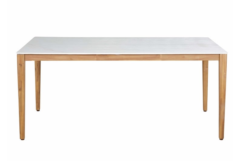 Table de jardin BERGAMOTE 8 personnes en bois d'acacia et composite effet marbre blanc - Maisons du Monde