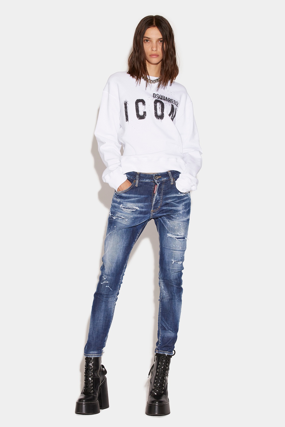 Dsquared2 Dark Ripped Bleach Wash Jennifer Cropped Jeans Bleu