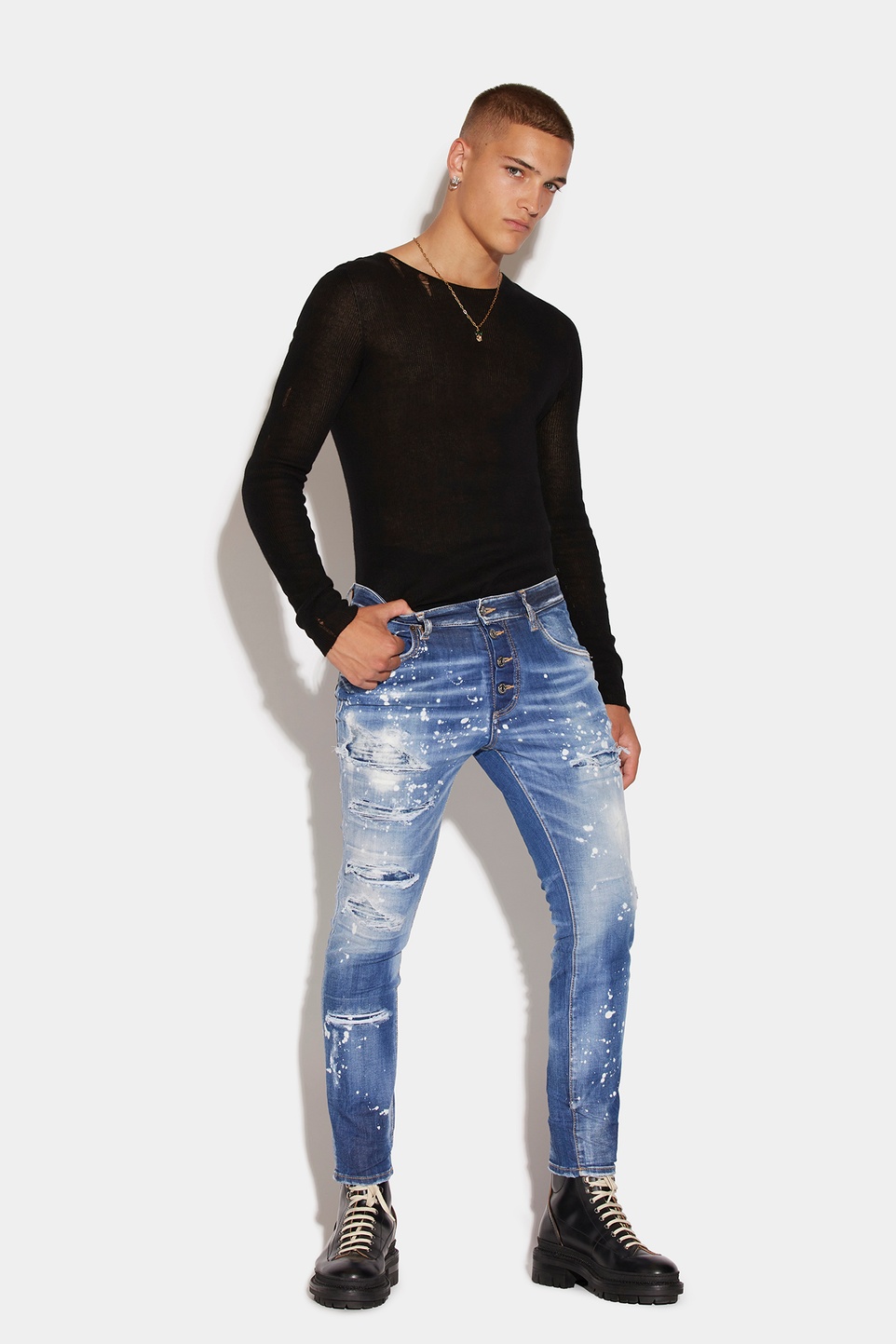 Dsquared2 Medium Super Ripped Bleach Wash Skater Jeans Bleu