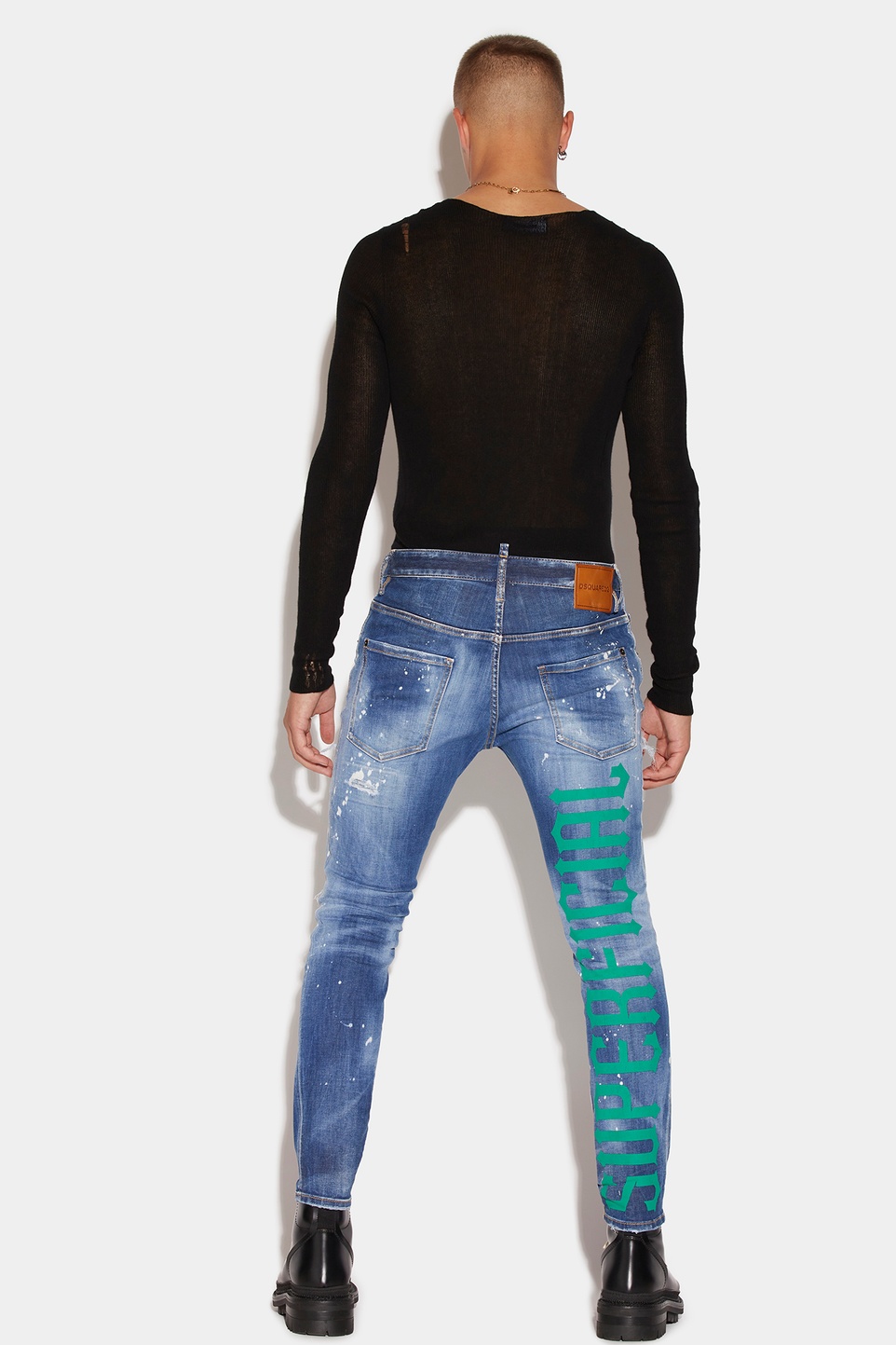 Dsquared2 Medium Super Ripped Bleach Wash Skater Jeans Bleu