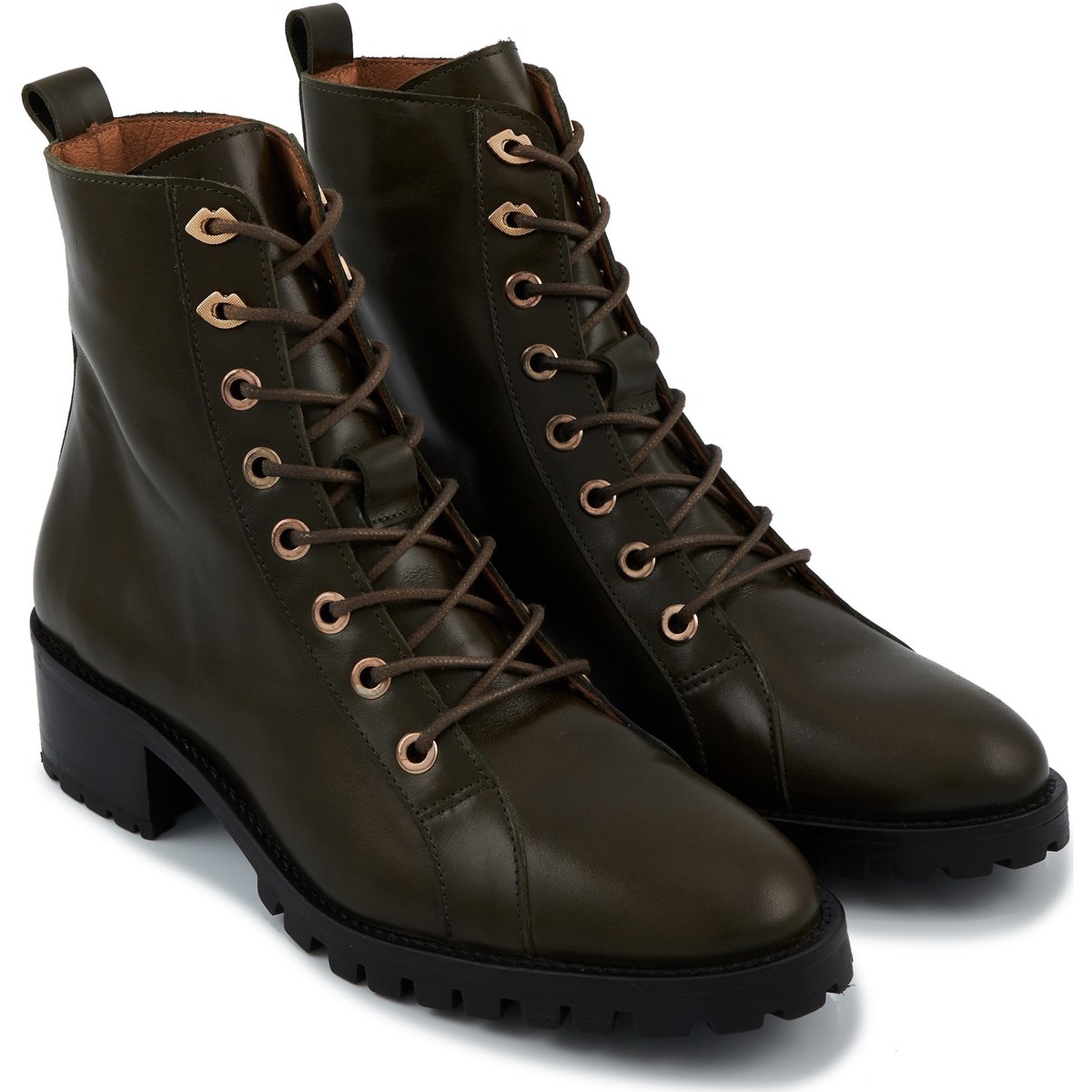 Bons Baisers de Paname Bottines TRACY Cuir Vert Olive