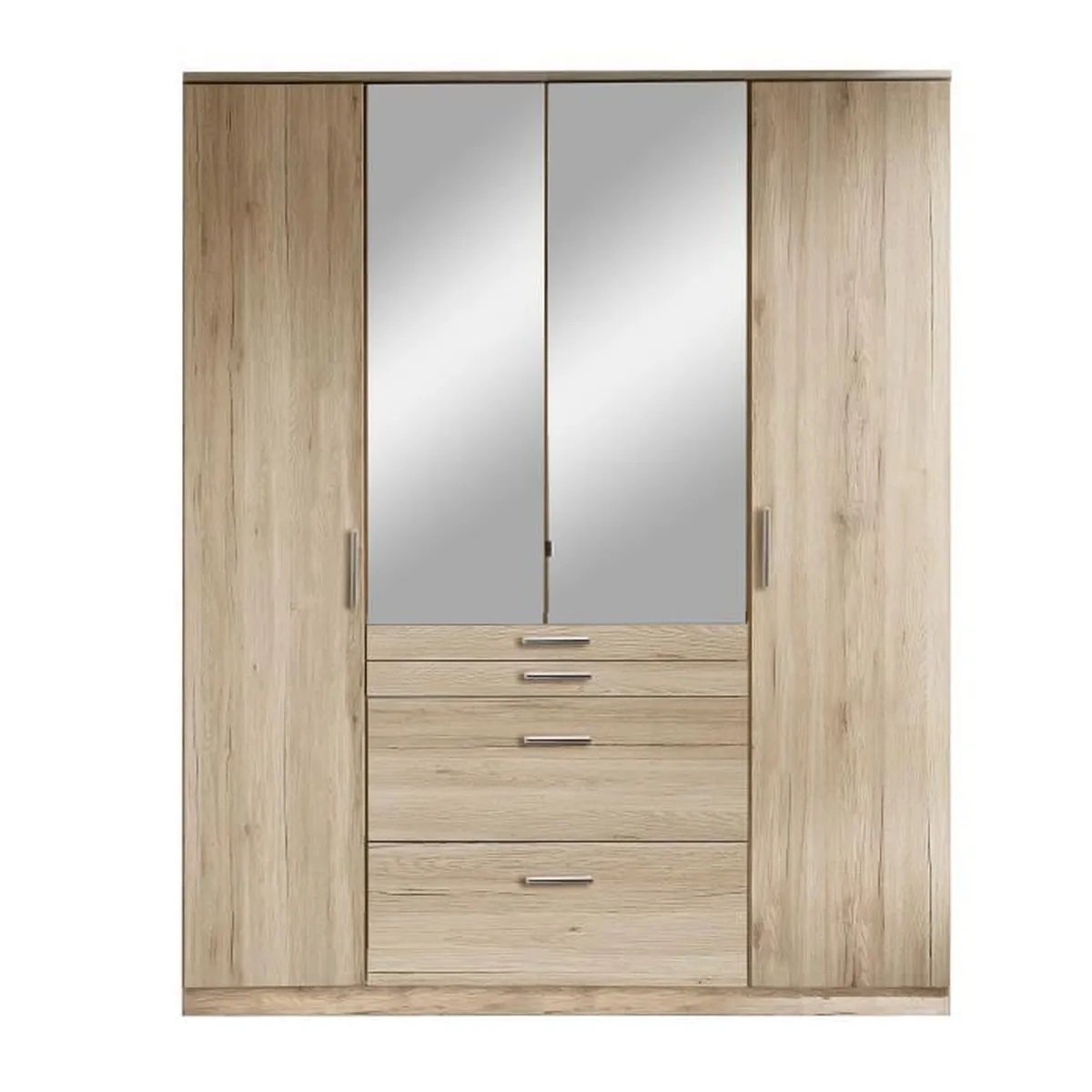 AACHEN Armoire 4 portes miroir 4 tiroirs Aspect chêne San Remo