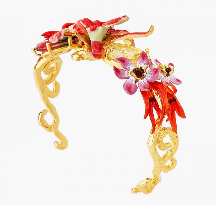 Bracelet jonc orchidées exotiques et pierres multicolore