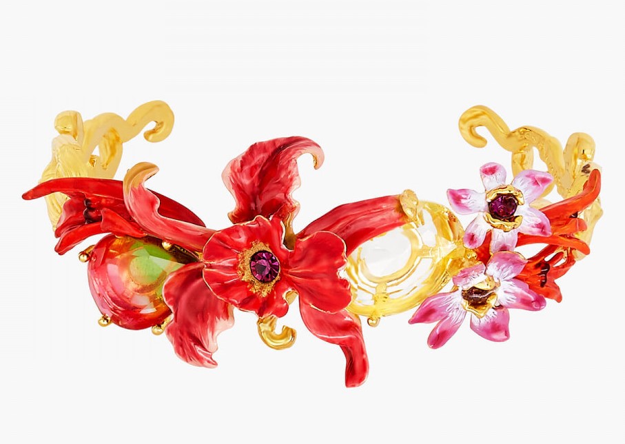 Bracelet jonc orchidées exotiques et pierres multicolore