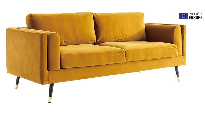 Canapé design 3 places STING en velours jaune