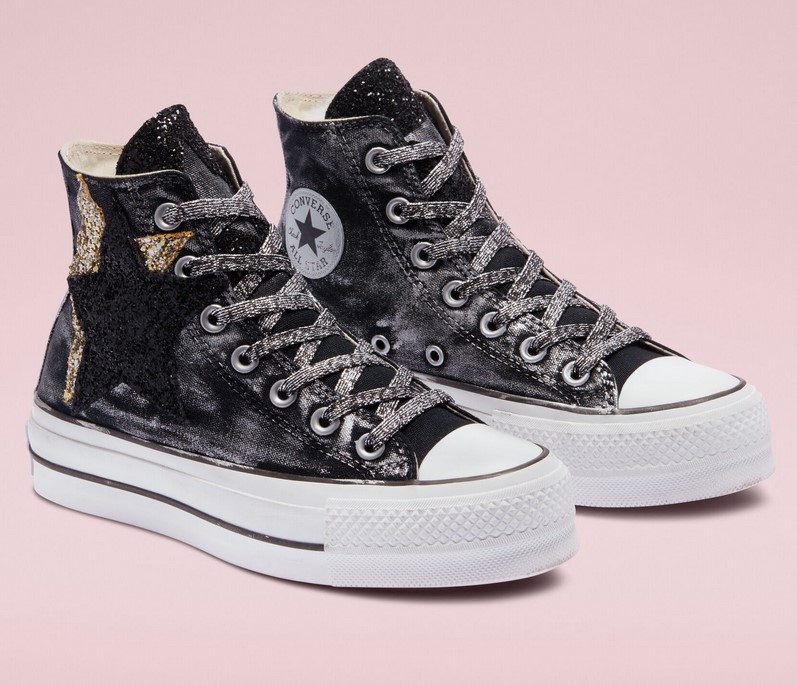 CONVERSE Chuck Taylor All Star Platform Glitter Metal Baskets Montantes Étoiles noires argentées