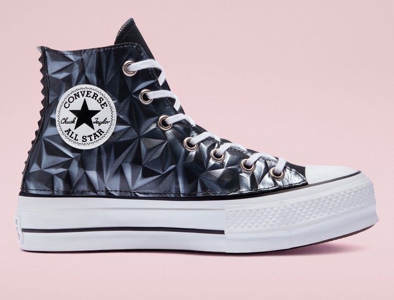 CONVERSE Chuck Taylor All Star Platform Metal Leather Cuir 3D noir cristal