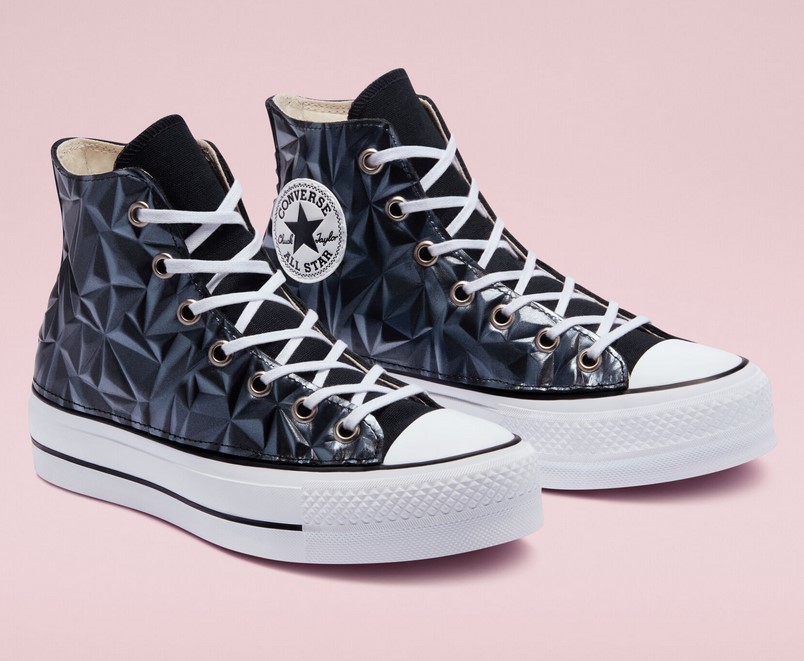 CONVERSE Chuck Taylor All Star Platform Metal Leather Cuir 3D noir cristal