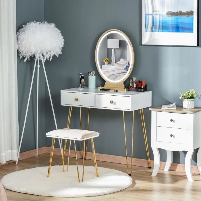 Coiffeuse design Miroir LED intégré, Tabouret inclus