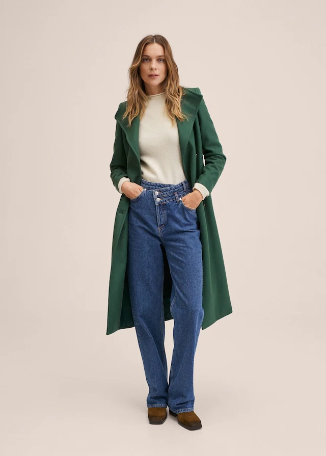 MANGO SIRENITA Manteau laine ceinture vert