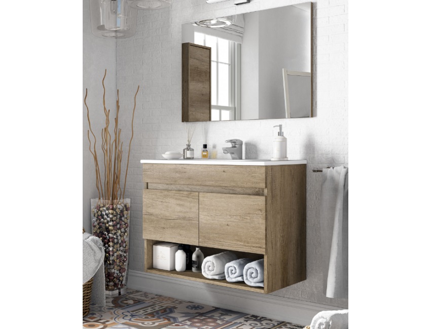Meuble de salle de bain suspendu COTTON 80 cm couleur Nordik avec miroir
