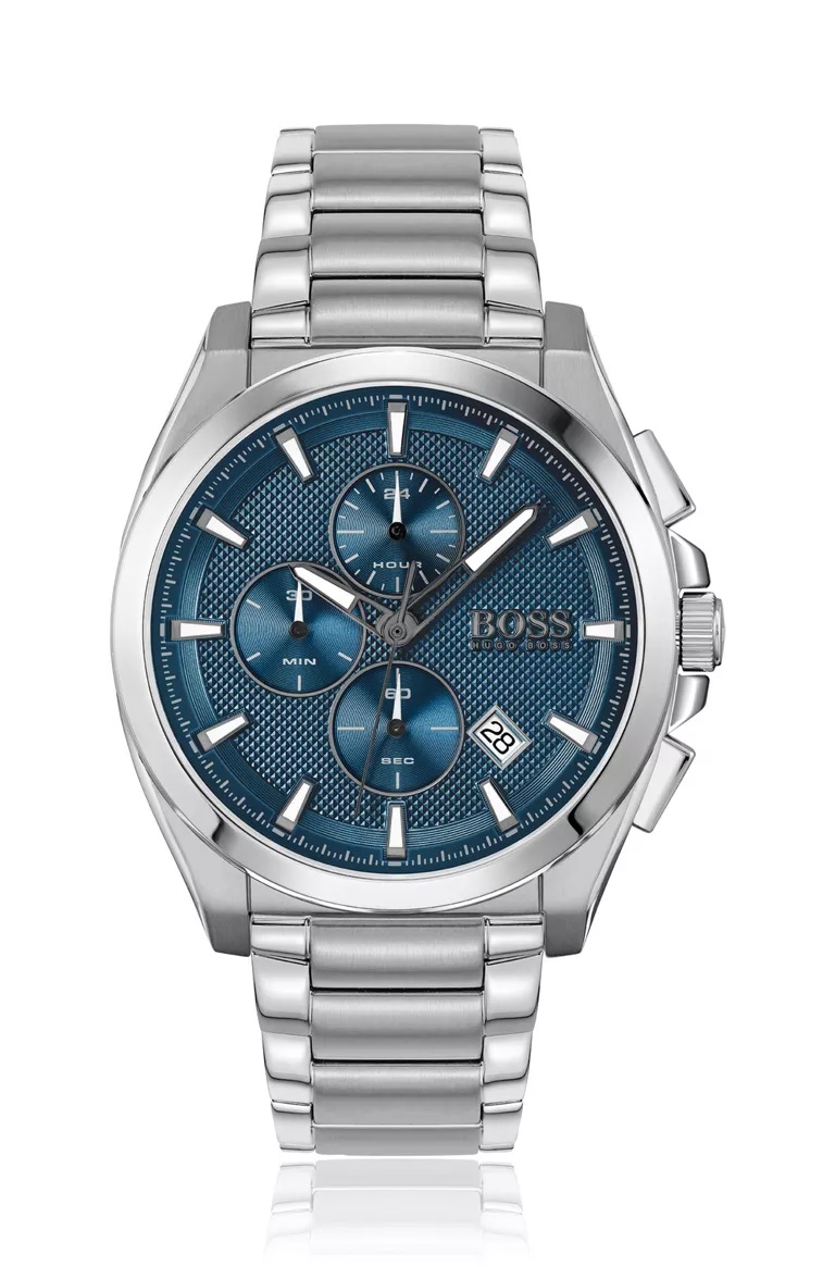 BOSS GRANDMASTER Montre chronographe en acier inoxydable à cadran bleu texturé