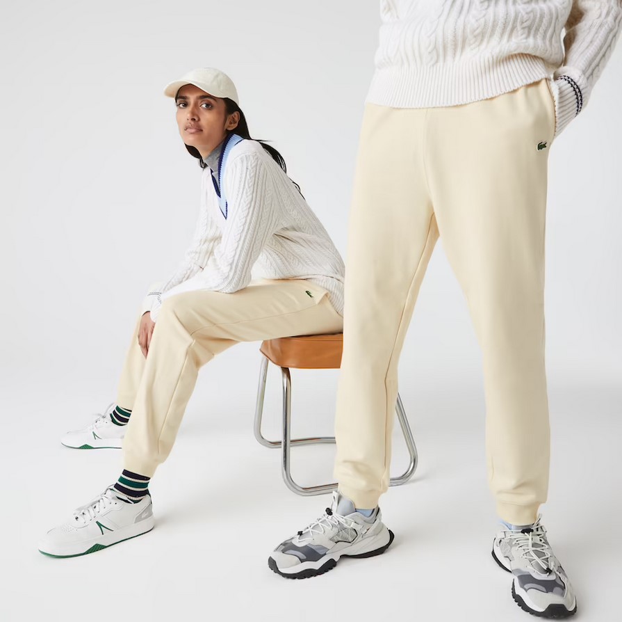 Pantalon de jogging unisexe Lacoste en molleton de coton biologique beige