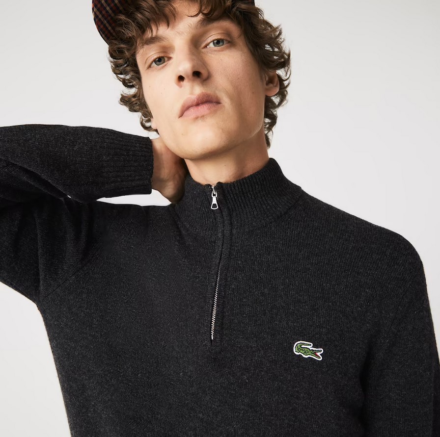 Pull camionneur Lacoste en laine unie gris Pull homme Lacoste