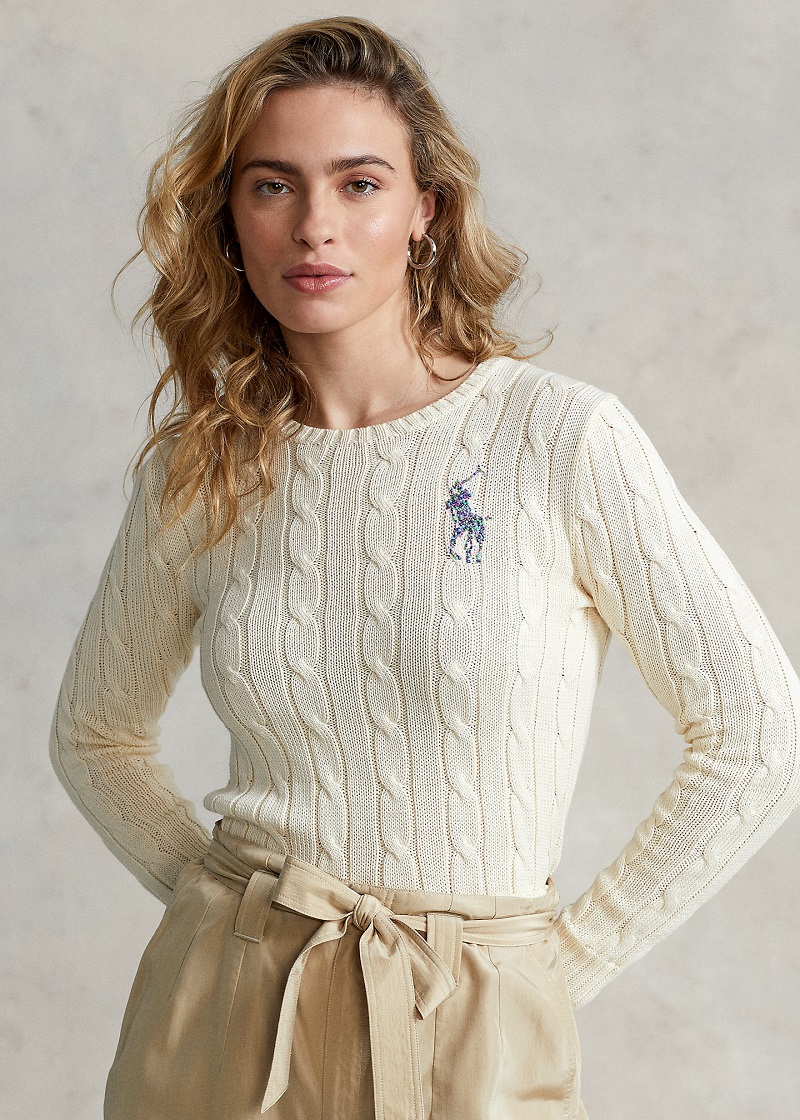 Polo Ralph Lauren Pull torsadé Big Pony perlé Crème