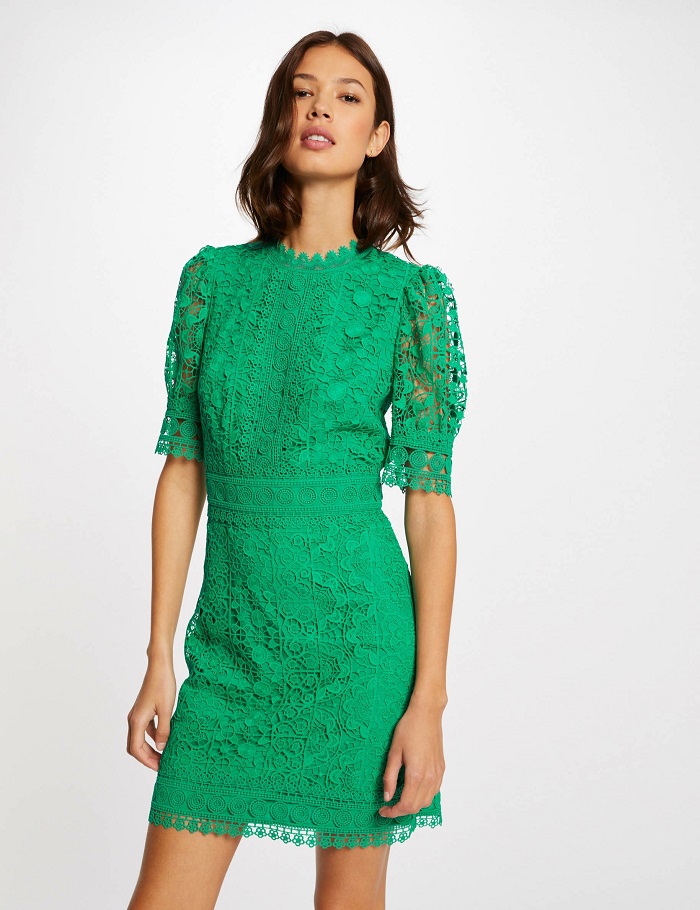 Robe droite MORGAN en dentelle vert